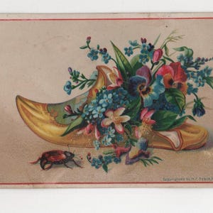 M V Tobin NY Vintage Original Illustrated Cards Schoenen Bloemen Kever