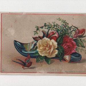 M V Tobin NY Vintage Original Illustrated Cards Schoenen Bloemen Vogel