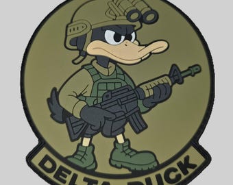 DELTA DUCK Patch – Tactical Velcro Backed Patch | Military Morale Patch | Black and Army Green PVC Patch for Backpacks, Hats, and Gear