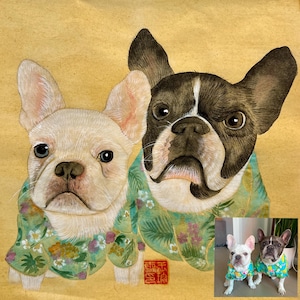 Ritratto di animale domestico dipinto a mano su carta Xuan tradizionale / Arte cinese con pennello / Ricordo personalizzato su commissione