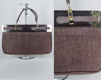 1970s Distressed Brown Leather Satchel Purse