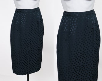 1980s Albert Nipon Black Polka Dot Silk Pencil Skirt XS