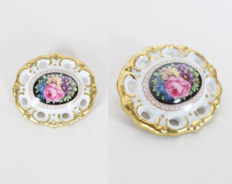 Vintage 30s Brooch / 1930s Antique Porcelain Ceramic Schumann German Floral Pin