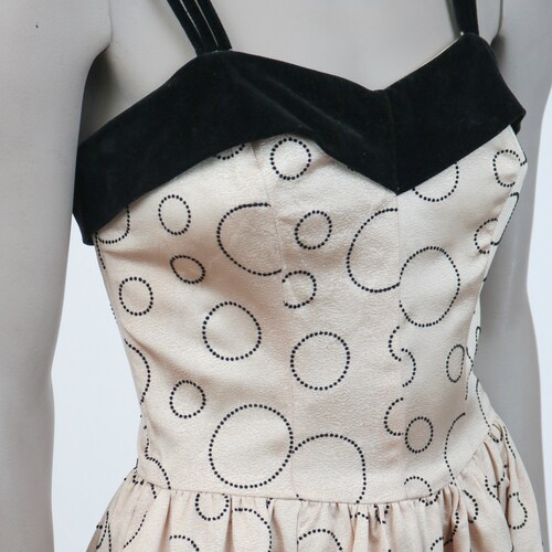 Vintage 1950s Dress / 50s Satin and Velvet Flocked Dress / Fit and Flare / Size XS Extra shops Small