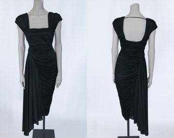 1980s Casadei Draped Asymmetric Sheath Dress Size XS S