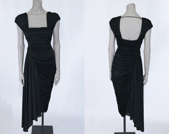 1980s Casadei Draped Asymmetric Sheath Dress Size XS S