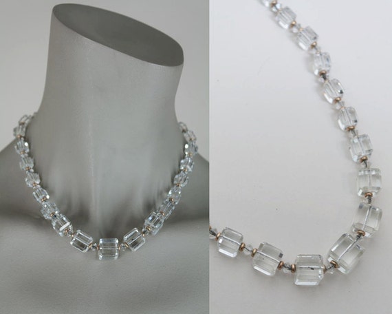 Vintage 1930s Necklace / 30s Art Deco Cube Glass C