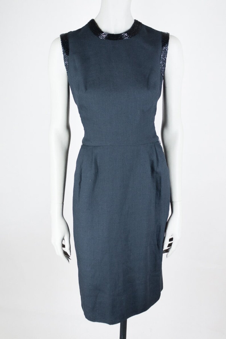 Vintage 60s Dress / 1960s Black Linen and Silk Minimalist | Etsy
