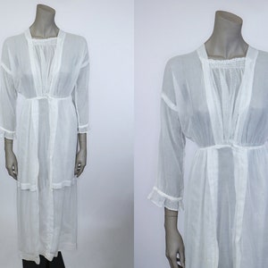 White Edwardian Lawn Dress / 1910s Cotton Voile Tea Gown / Size XS Extra Small / Bohemian / Bridal