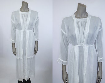 1910s Edwardian White Cotton Voile Lawn Dress XS