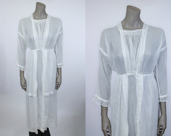 1910s Edwardian White Cotton Voile Lawn Dress XS