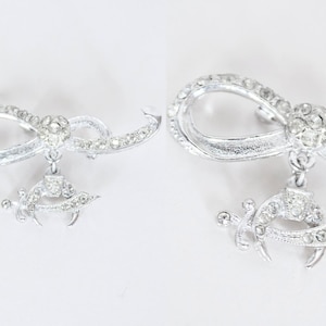 Vintage 50s Brooch / 1950s Shriners Fraternal Rhinestone Crystal Bow Pin
