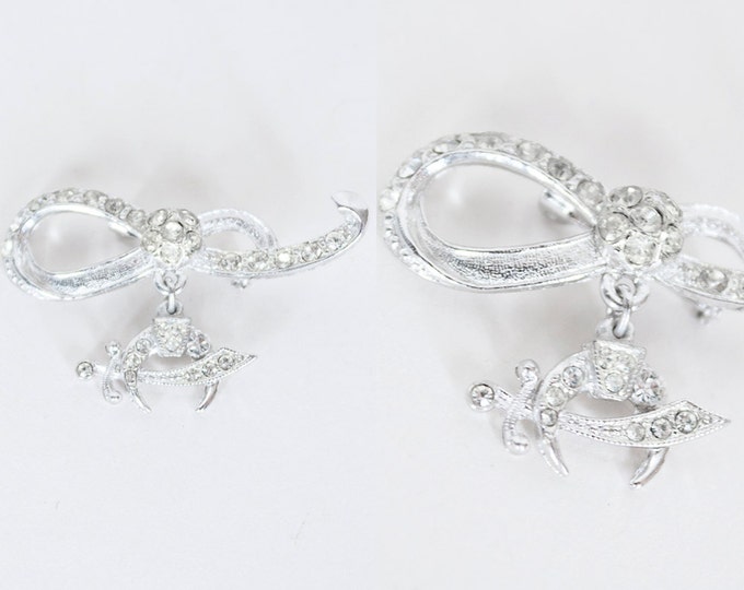 Vintage 50s Brooch / 1950s Shriners Fraternal Rhinestone Crystal Bow Pin