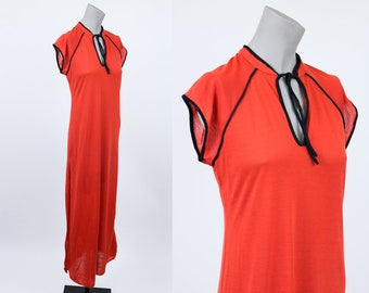 Deadstock 1970s Red Mandarin Collar T-Shirt Dress XS S