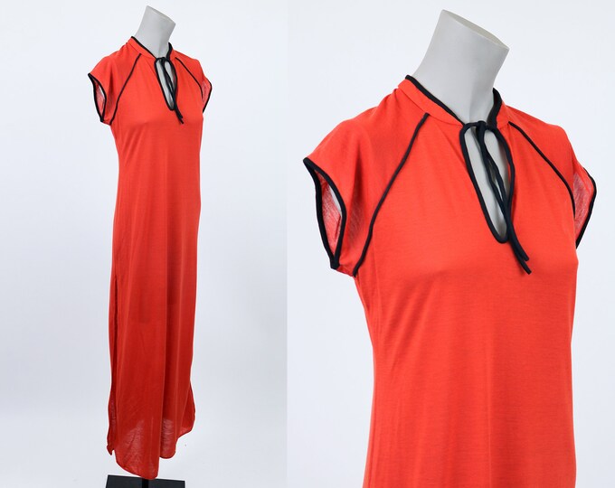 Deadstock 1970s Red Mandarin Collar T-Shirt Dress XS S