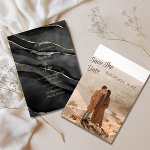 Plantilla de invitación de boda Art Déco: estilo Gatsby vintage, efecto dorado, descarga digital imprimible, elegante suite nupcial