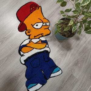 handmade pile carpet wall decoration aesthetic rug carpet bart simpson cartoon shag rug handmade cool wall or floor decor