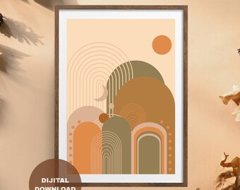 Orange Abstract Digital Canvas Print | Boho Minimalist Wall Art PDF