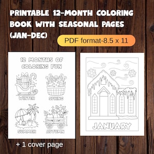 12 Months of Coloring Fun – Printable Coloring Book for Kids | Seasonal Monthly Coloring Pages | 8.5x11 in PDF