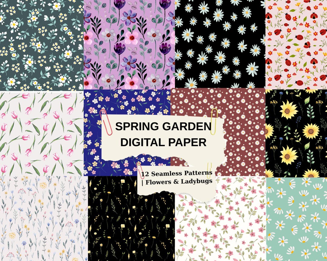 Seamless Daisy Digital Paper Pack, Spring Garden Floral Patterns With ...
