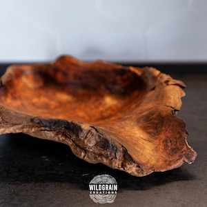 Rare Strawberry Tree Burl Bowl – Organic Sculpture in Dark Red Wood – Handmade Catchall or Fruit Bowl – Natural Exterior Texture