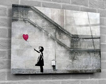 Girl with Balloon Canvas Wall Art, Street Graffiti Hope Modern Decor
