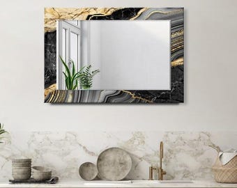 Specchio decorativo effetto pietra dorata su vetro temperato