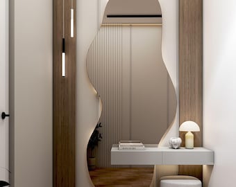 Asymmetrical LED Wall Mirror: Organic Shape Frameless Lighted Mirror