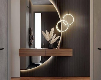 Luxury Round Black Glass With Asymetric Mirror – Contemporary Minimal Wall Mirror