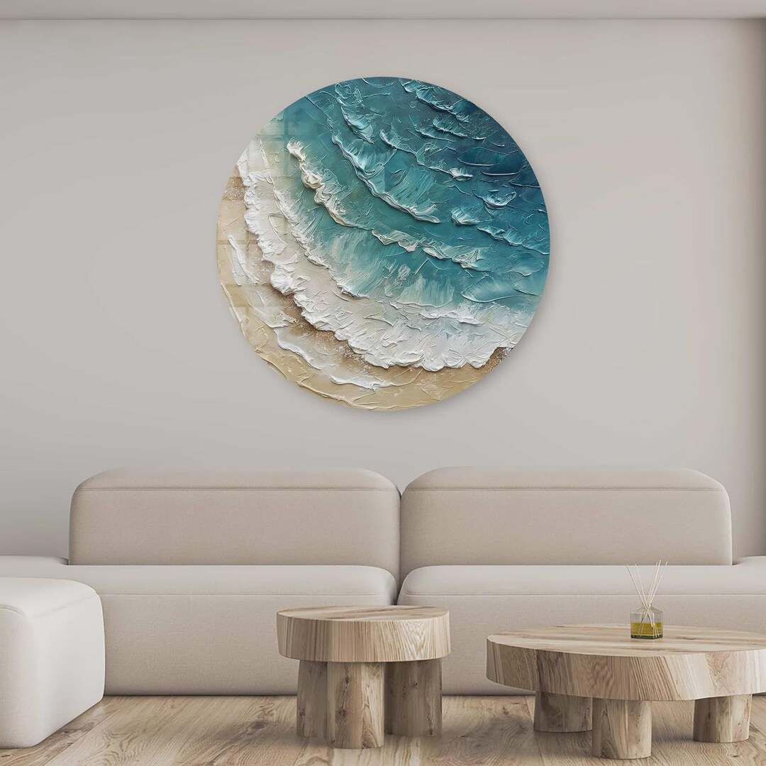 Round Ocean Wave Glass Wall Art, Coastal Sea Inspired Artwork, Modern ...