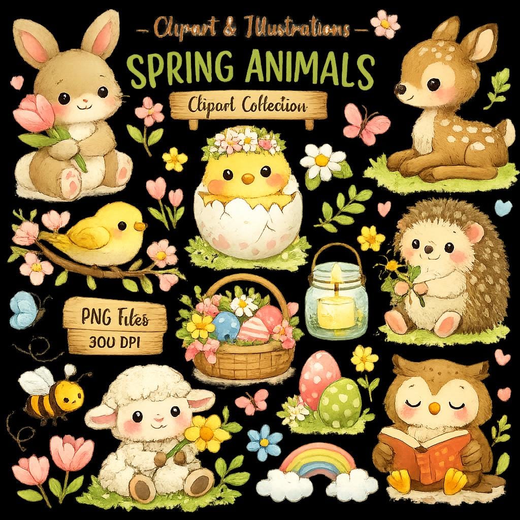 Spring Animal Clipart Collection – Adorable PNG Illustrations - Etsy
