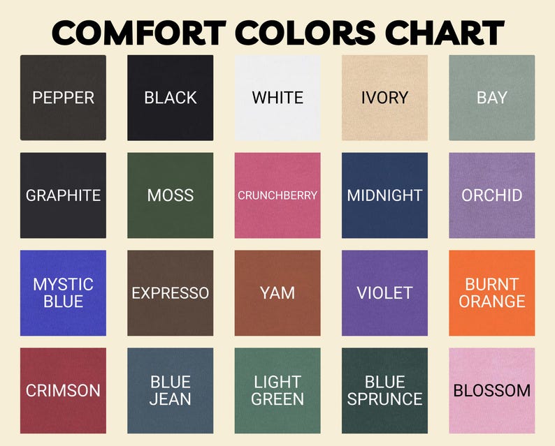 The image is a color chart that displays various colors, including shades of black, white, blue, green, purple, and orange.