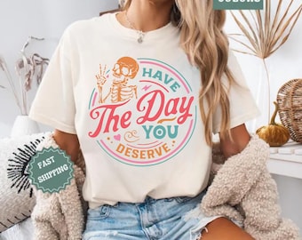 Camiseta divertida de esqueleto con colores cómodos: camiseta de Halloween con sarcasmo retro