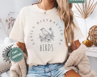 Comfort Colors Birdwatcher Shirt: Floral Bird Graphic Tee