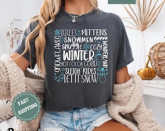 Sweat-shirt confortable aux couleurs de l'hiver avec typographie et flocon de neige