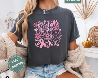 Maglietta Comfort Colors per la sensibilizzazione sul cancro al seno: maglietta grafica con nastro rosa