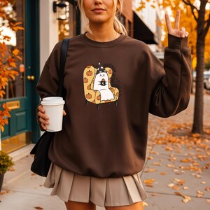 Cute Spooky Coffee Sweatshirt, Womens Ghost Sweatshirt, Spooky Season, Fall Coffee Lover Shirt, Halloween Party Shirt, Fall Graphic Shirt