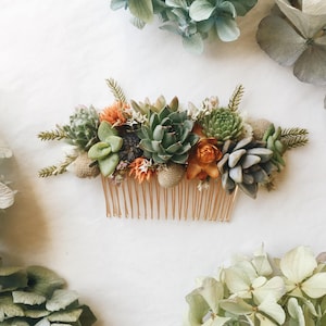 Succulent Hair Comb // Green & Orange