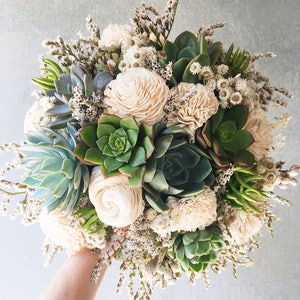 Succulent & Sola Bouquet // Green and Blue // Bridal Bouquet