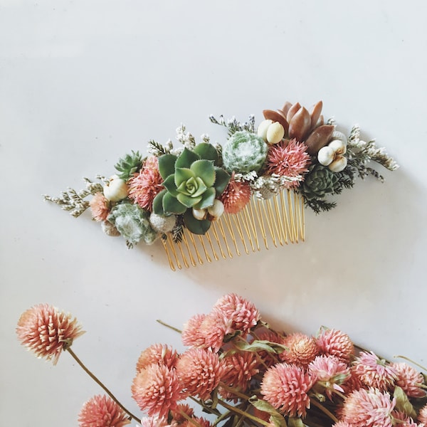 Succulent Hair Comb // Green and Pink