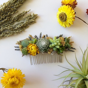 Succulent Hair Comb // Green & Yellow // Hairpiece // Dried Flowers
