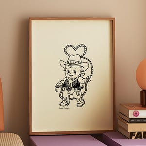 Kewpie Cowboy Art Print Kewpie Tattoo Style Drawing Hand Drawn Kewpie Art Print Kewpie Cowgirl Wall Art Vintage Cowgirl Western Art Print