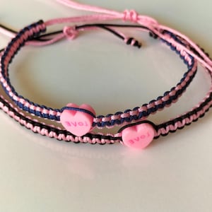 Pink heart Handmade Woven & Braided Bracelets | Adjustable Boho Friendship Bracelets | Colorful Beaded Cotton Bracelets for Custom Gifts