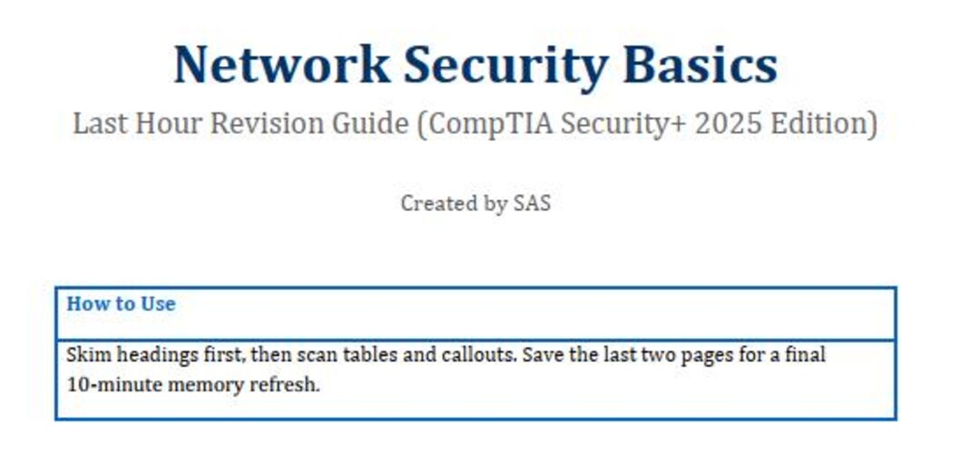 Network Security Basics Cheat Sheet: Comptia Study Guide (PDF) - Etsy