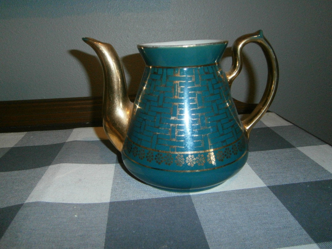 Vintage Hall 6 Cup Coffee Pot Tea Pot Green and Gold Etsy