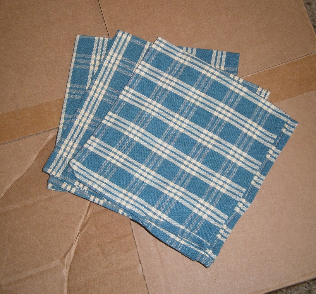 Vintage Primitive Blue Plaid Napkins Etsy