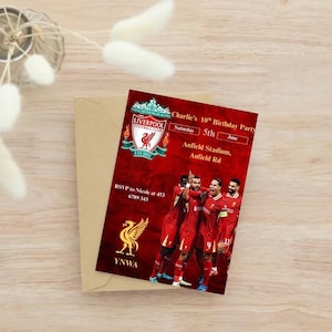 Verjaardagsuitnodiging Liverpool FC | Bewerkbare sjabloon voetbalfeest | Digitale voetbaluitnodiging | YNWA-canvaontwerp