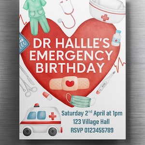 Emergency Birthday Party Invite | Doctor Role Play Party | Medical Birthday Invite | Editable Template | 5x7 Invites | UK