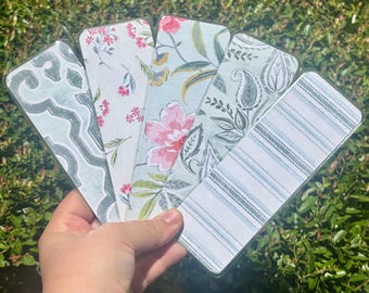 Vintage Floral Bookmark Set | Double-Sided Glossy Laminated Bookmarks in Pink, Blue & Green