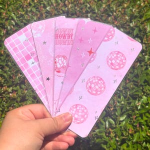 Disco Cowgirl Bookmark Set – 5 Pink Western Bookmarks, Glossy & Laminated